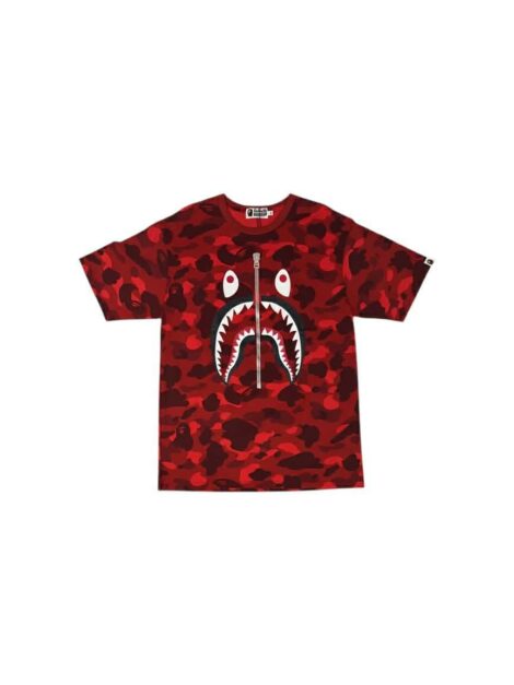 A Bathing Ape Color Camo Shark Tee in red